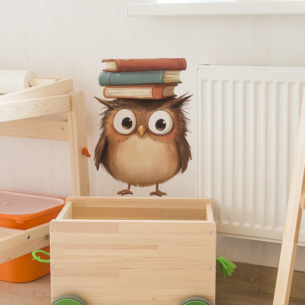 Cartoon Owl Book Wall Sticker Self-Adhesive Removable Kids Room Bedroom Home Decor