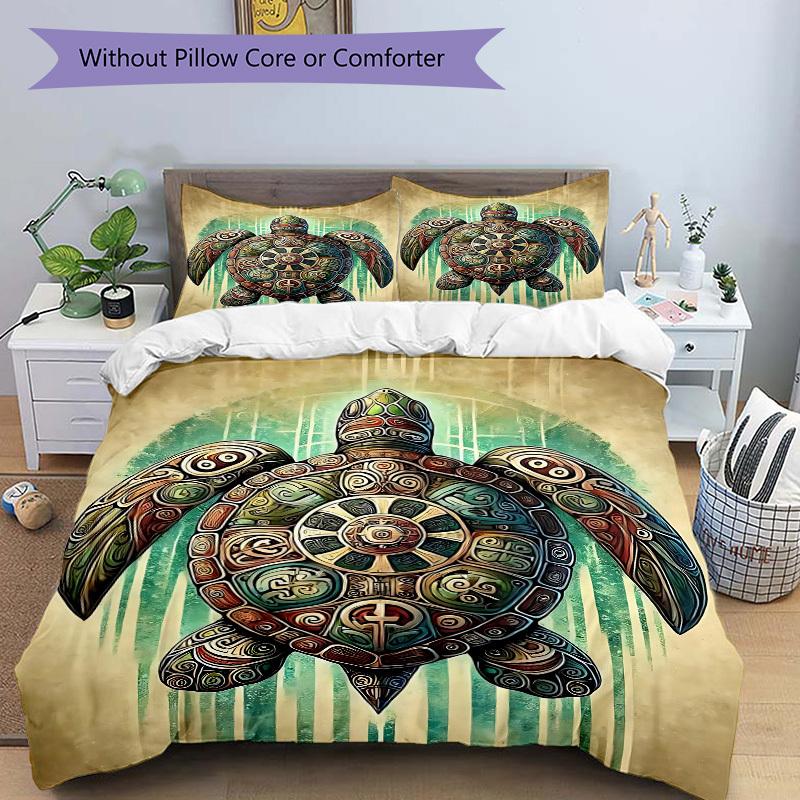 Set Copripiumino con Disegno di Tartarughe 3 Pezzi - Include 1 Copripiumino e 2 Federe, Senza Imbottitura, Arredamento per la Casa Stagione Unica yy251111034