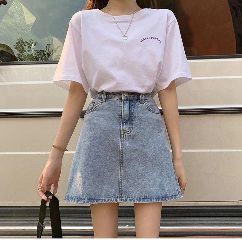 Summer Denim Half-body Skirt Tide Women's Pure Colour High Waist Thin Leisure Package Hip Short Skirt