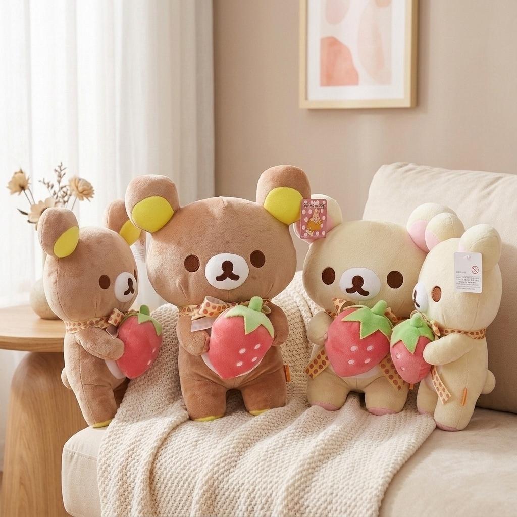 Strawberry Rilakkuma Plush Toys 2527Cm Kawaii White Bear Brown Bear Stuffed Doll Toys Hobbies Collection Cute Kid Birthday Gift