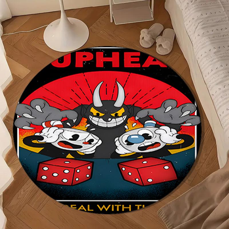 Cup-head And Mugman Adventure Round Rug for Livingroom,Bedroom, Palyroom, Chair Rug, Area Rug, Circle Carpet, Large Size Fan Christmas Gift