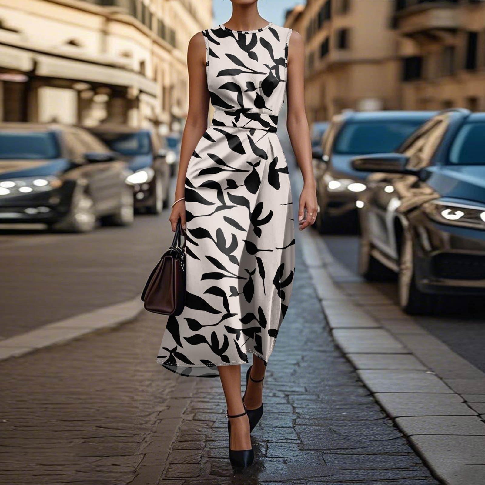 

Платье без рукавов в стиле бохо для женщин, повседневное, свободного кроя, летнее, сарафанное, с принтом S