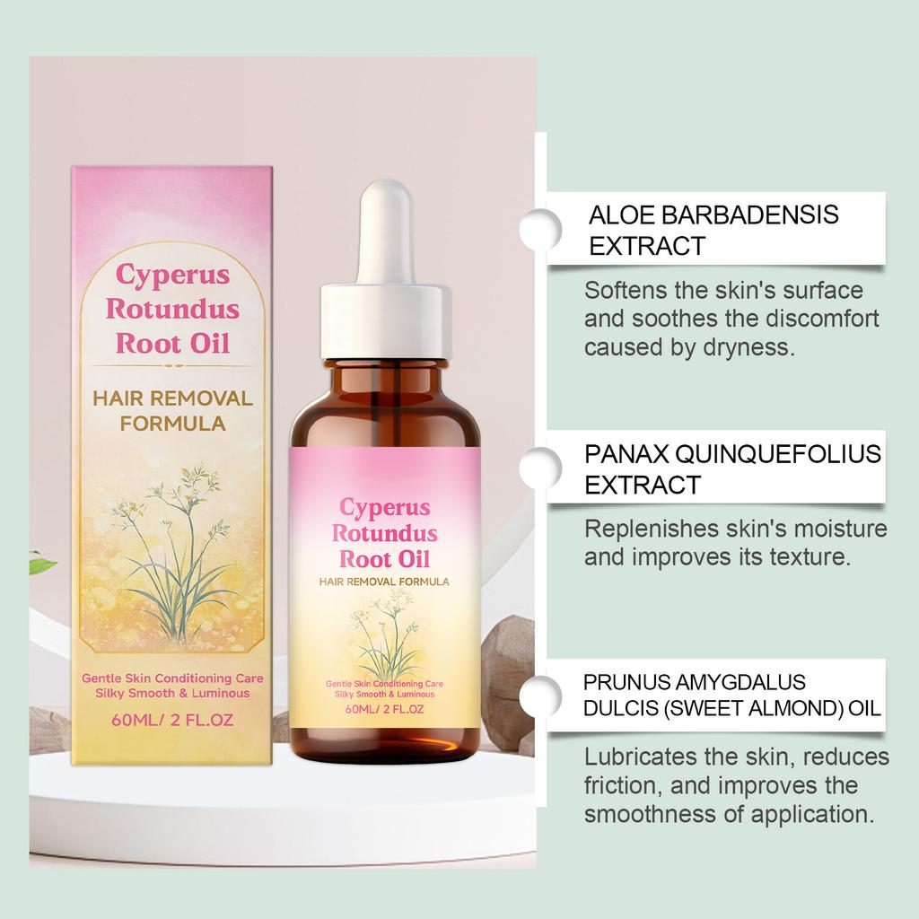 Cyperus Rotundus Care Oil Ontharingsolie Zachte, voedende en gladde huid Vermindert voorzichtig haargroei Voedt en verzacht de huid, 60 ml