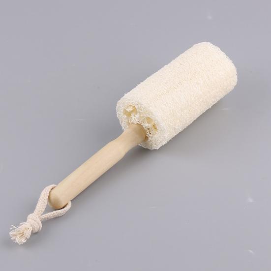 Wooden Handle Cup Brush Natural Loofah Bristles Long Thin Handle Bottles Glassware Scrubber with Lanyard Design