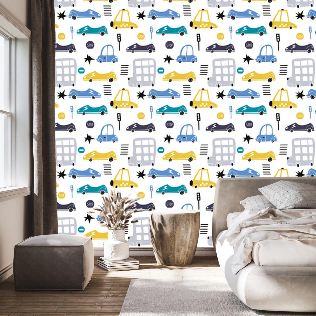 Wallpaper Colorful cars fairy tale decoration for living room and bedroom 50x1000