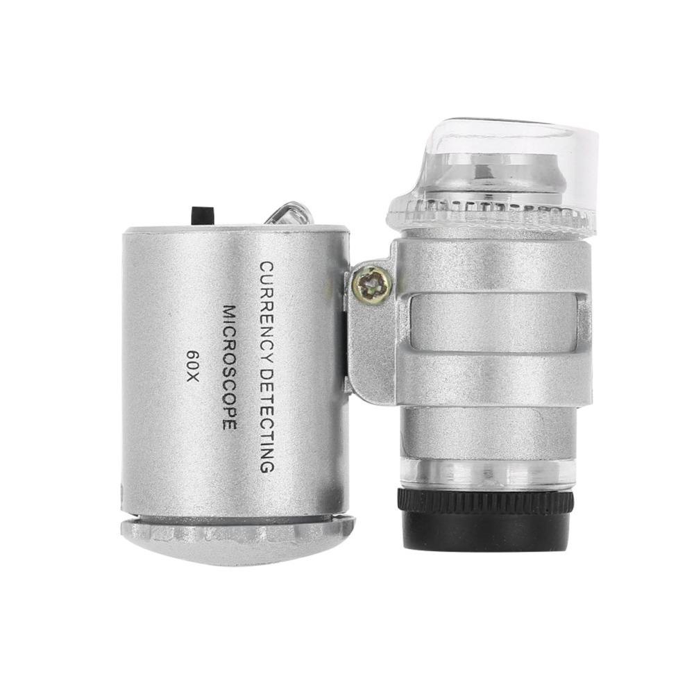 

60X Magnification Pocket Microscope Adjustable Length Metal Material Mini Microscope LED Light Magnifier Loupe Lab Accessories
