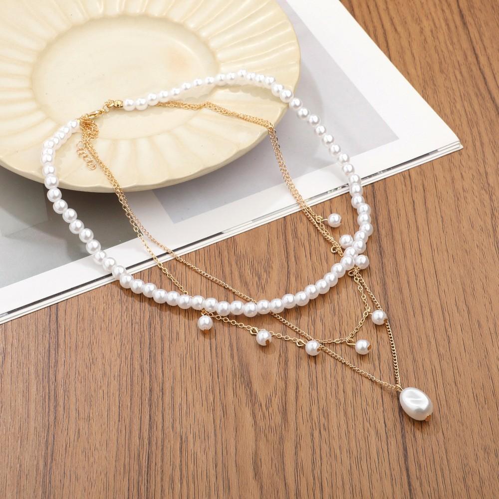 New Fashion Pearl Chain Pendant Three-layer Necklace Women's Versatile Light Luxury Temperament Premium Sense Necklace