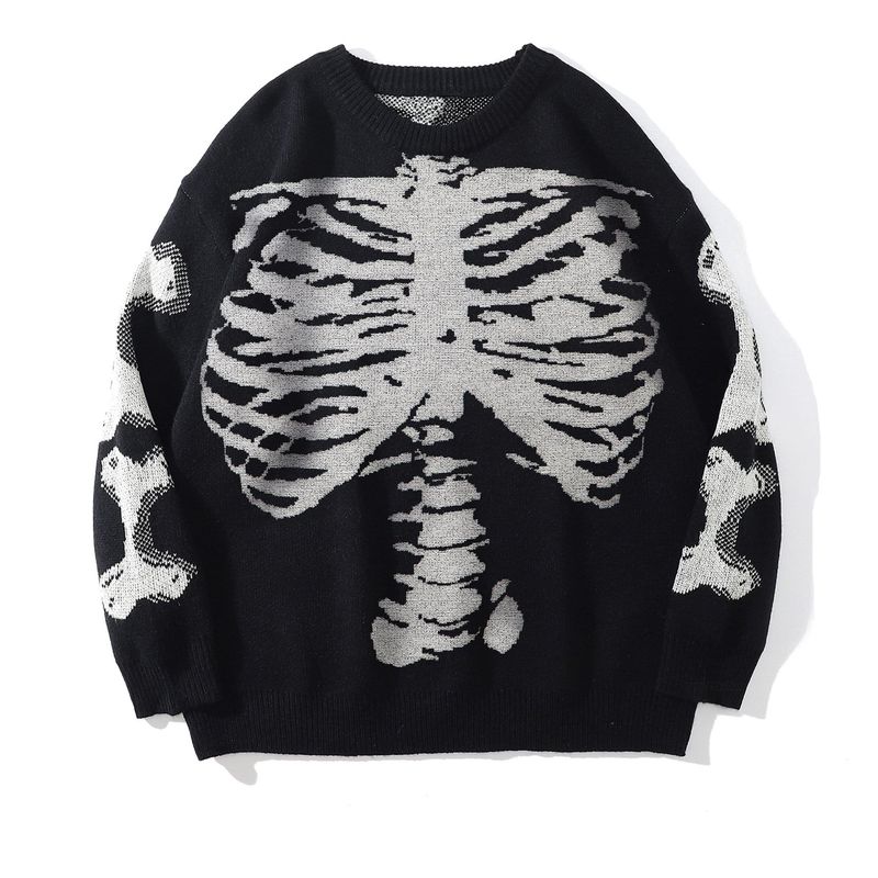 

Halloween Skull Print Casual Pullover Sweater Print Casual Sweater Female Black S