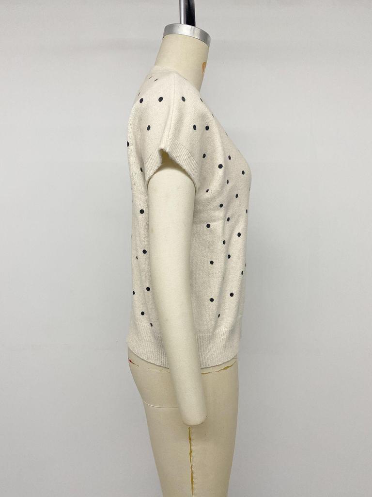 2026 Autumn Women's Polka Dot Knit T-Shirt: Round Neck, Short Sleeve, Loose Fit Sweater Style