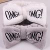 Versatile Candy Color Omg Letters Bow Headband Coral Fleece For Daily Facial Routines