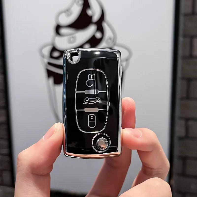 Fashion TPU Car Flip Key Case Cover Shell Fob for Peugeot 107 207 307 308 407 607 3008 5008 for Citroen Xsara Picasso C5 C6 C8