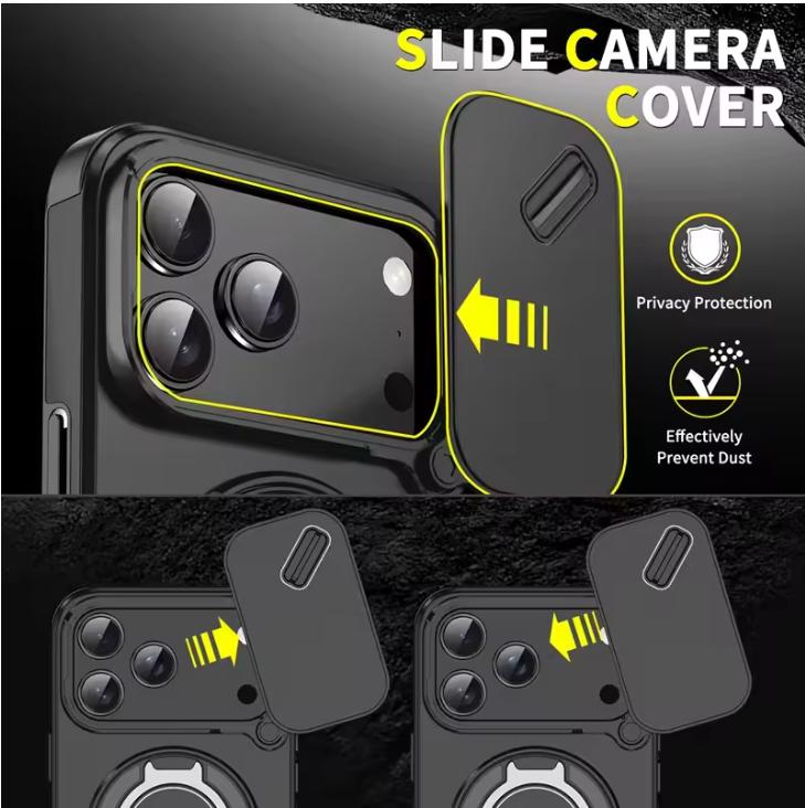 Ochranné pouzdro na telefon s magnetickým kroužkem a stojánkem, odolné proti nárazům, pro iPhone 17Air 17Pro 17 Pro Max, oranžové, s krytem na fotoaparát