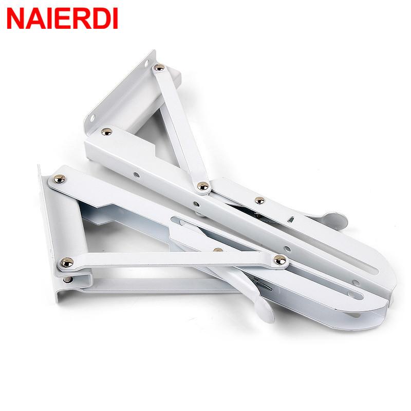 NAIERDI 2PCS 8-20inch Stainless Steel Folding Angle Bracket White Black Iron Triangle Wall Mount Bracket For Shelf Bench Table