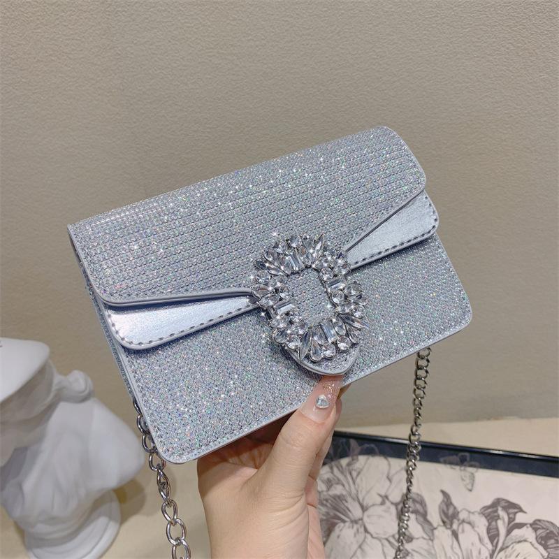 

Bags women s bag 2025 new European and American fashion niche shoulder bag trend diamond-encrusted messenger chain small square bag чорний