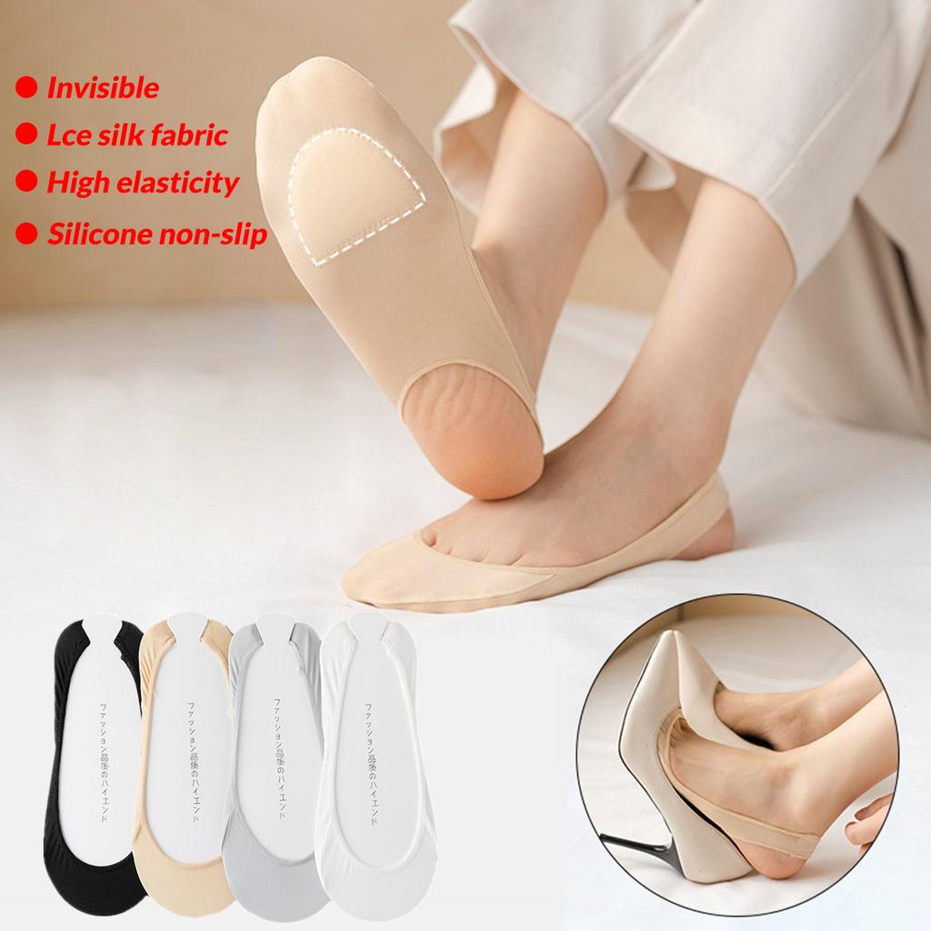 3 Pairs Invisible Boat Socks Women Summer Silicone Non-Slip Socks for High Heels Shoes Ice Silk Thin Half-Palm Suspender Sock