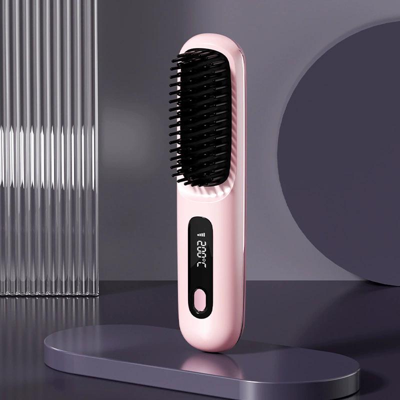 

New Cross-Border LCD Wireless Ceramic Straightening Comb - Portable, Damage-Free Mini Hair Straightener.
