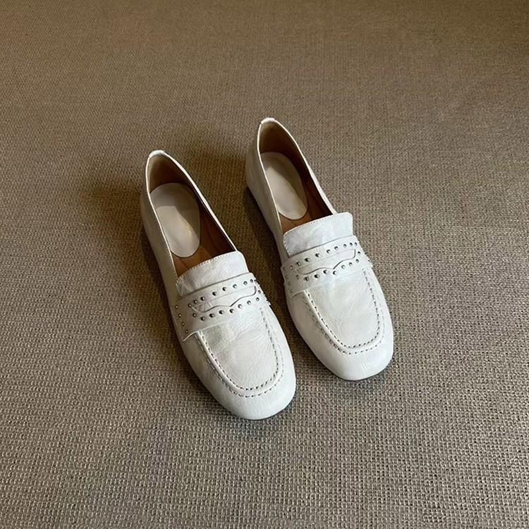 Soft leather version~ White loafers, women's British style small leather shoes, one-pedal lazy shoes, casual commuting flat shoes