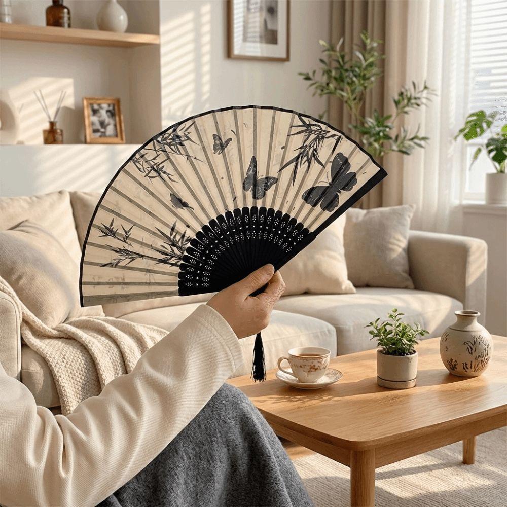 Chinese Style Silk Folding Fan Vintage Bamboo Fan Portable Decorative Fan  Home Decor