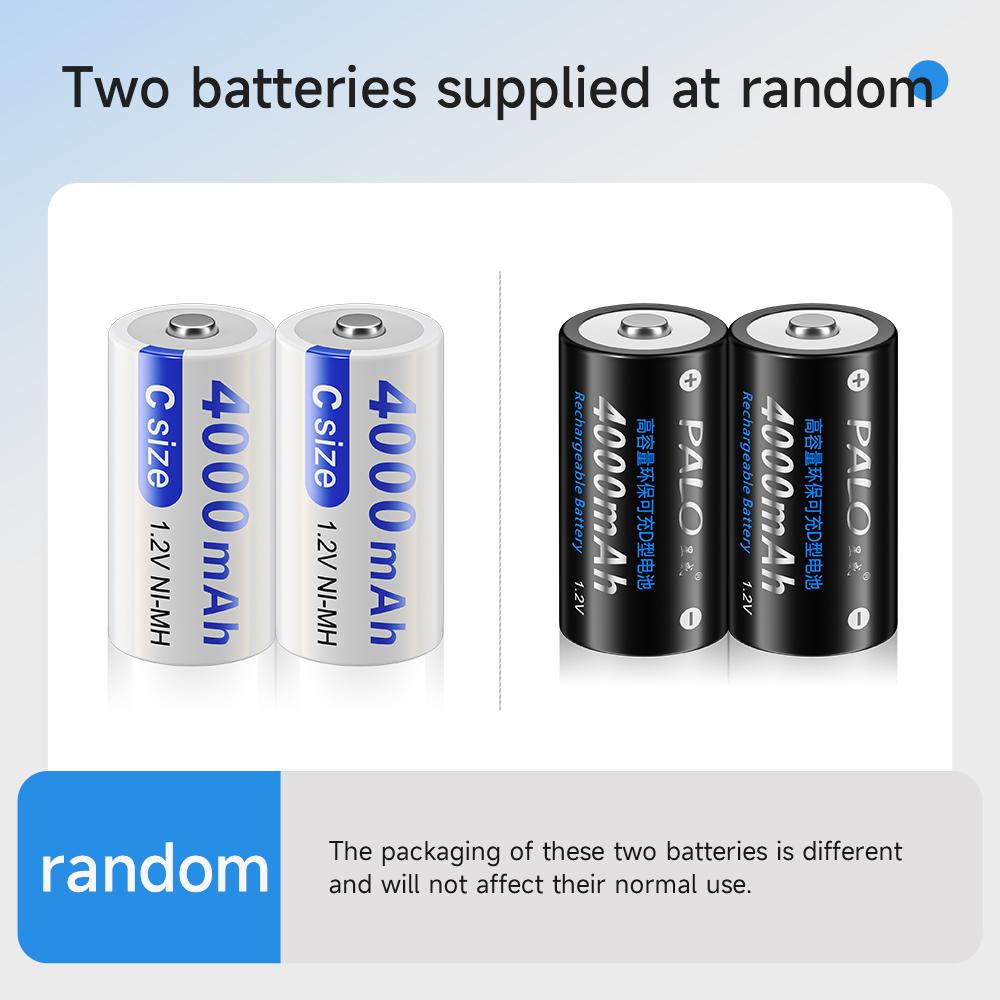 2PCS PALO C Size Rechargeable Battery 4000mAh NI-MH 1.2V 4000 Mah C Rechargeable Batteries NIMH Recharge Bateria Size C