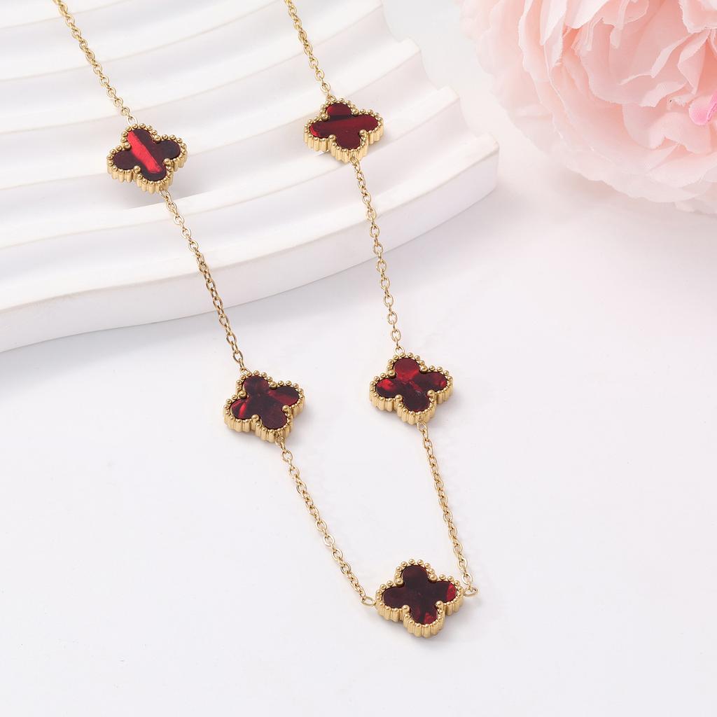 18k13mm Double-sided Five-flower Lucky Clover Titanium Steel Necklace Does Not Fade Necklace Female Fashion Clavicle Chain