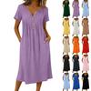 Modisches Damen-Rundhals-Kurzarm-Freizeitkleid mit Knopfleiste, mittellang