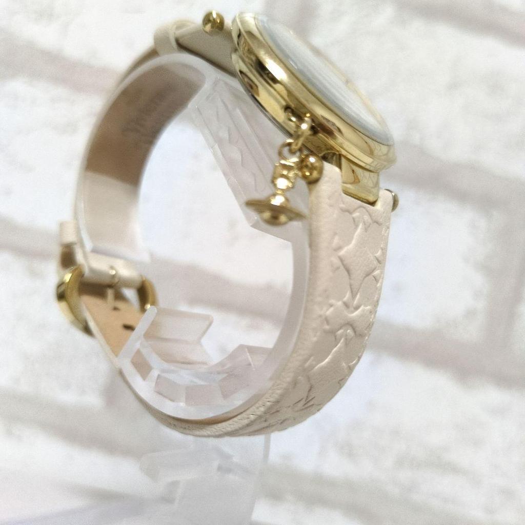 Used Vivienne Westwood White Leather Analog Watch Orb 2 Gold
