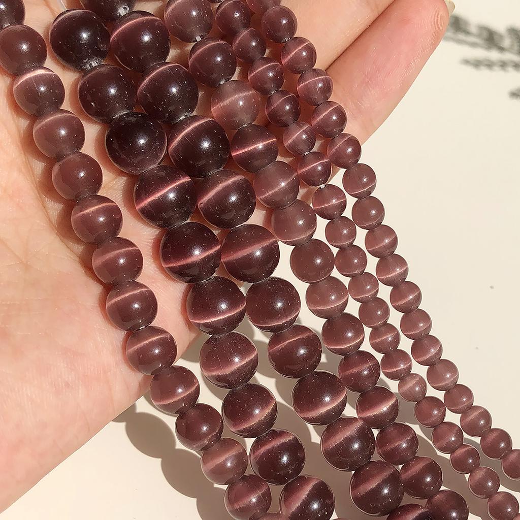 4/6/8/10/12mm Pink Color Cat Eye Opal Beads Natural Stone Glass Loose Beads for Jewelry Making DIY Bracelets Accessories 15''