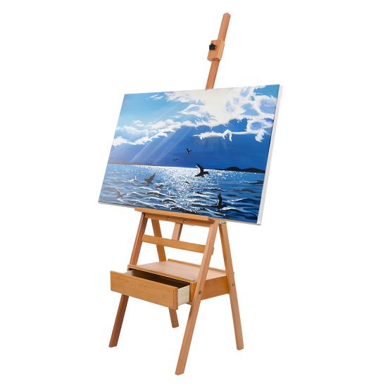 H Frame Easel, French Easel with Drawer, Solid Beech Wood Easel, Painting Canvas Holder Stand, Tilts Flat Artist Easel, Height Angle Adjustable