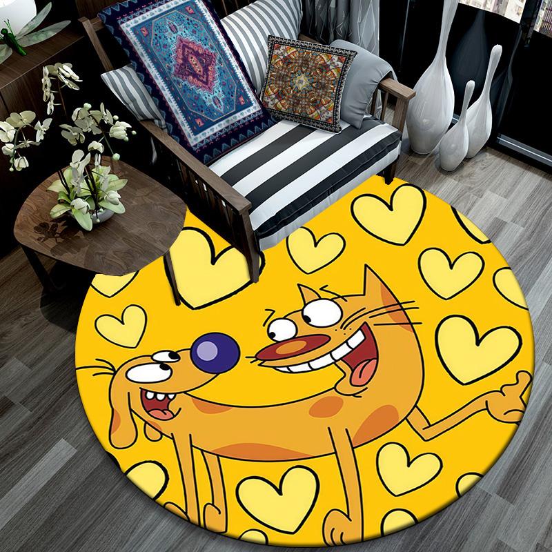 CatDog Round Area Rug,Carpet Rug for Living Room Bedroom Sofa Playroom Decor,Non-slip Floor Mat