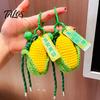 Plush Vegetable Ornament Crocheted Corn Keychain for Backpacks, Handmade Keyring with Bell Crochet Food Accessory & Blessing Tag, Simulated Bag Charm