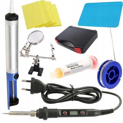 80W Precision Soldering Iron with Display – Temperature Control 180–500°C | Set with Mat, Solder, Desoldering Pump, Helping Hand, Case, Flux