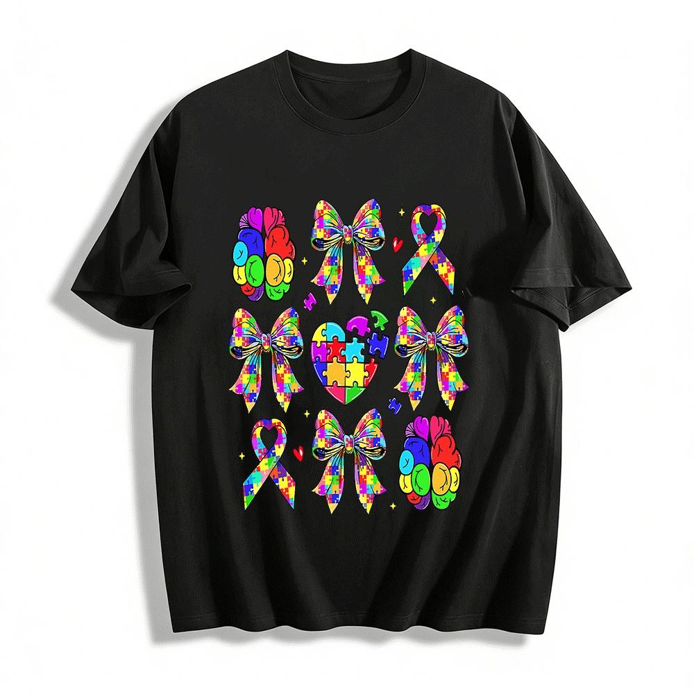 

Autism Awareness Puzzle Print Casual Top Pure cotton T-shirt 6XL