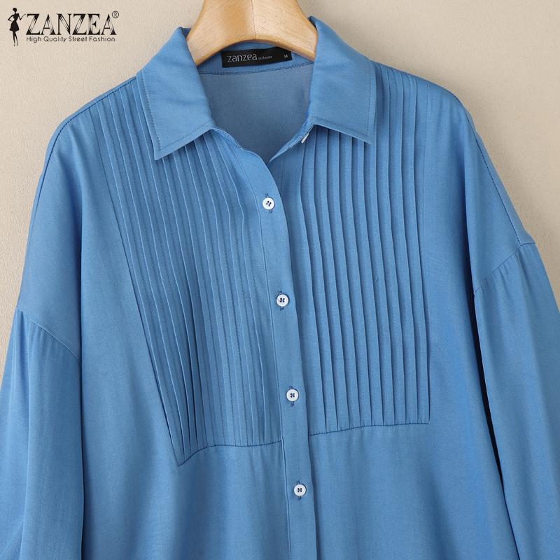 ZANZEA Women Turn Down Collar Loose Casual Long Sleeve Blouse