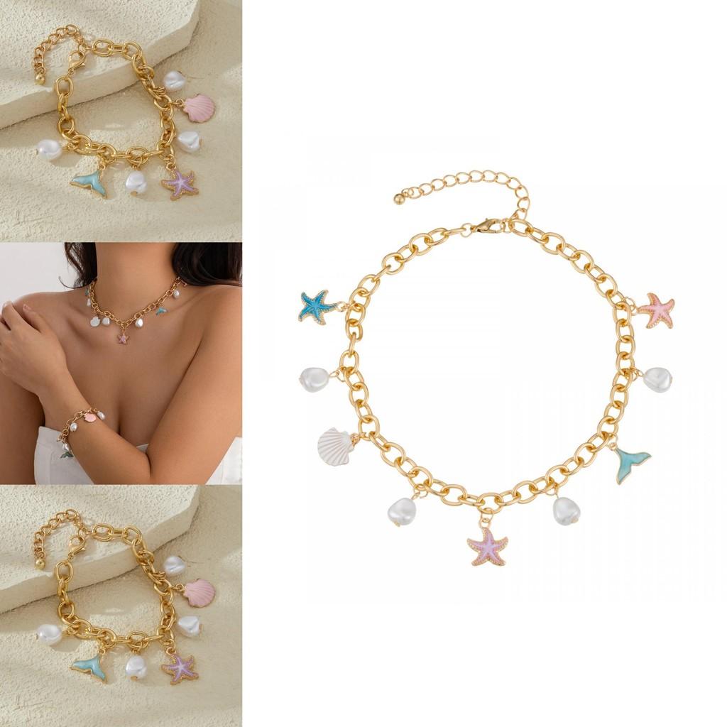 Fresh And Sweet Oceanic Starfish Necklace With Stunning Dolphin Pendant For Vibes Summer