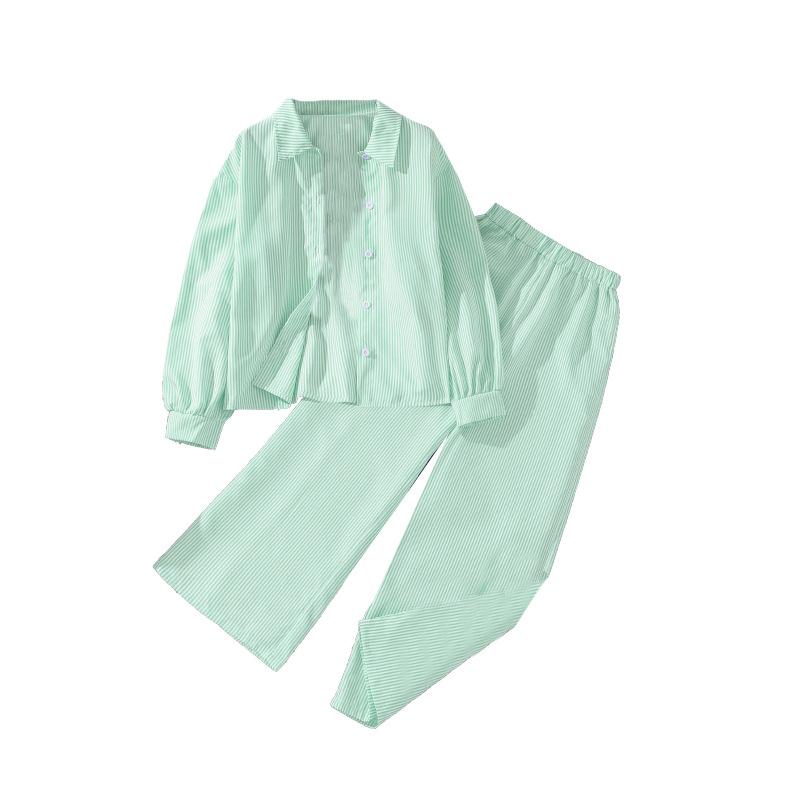 Girls Leisure Suit 2025 Spring Children's Fashion Long-sleeved Shirt Wide-leg Pants Two Sets