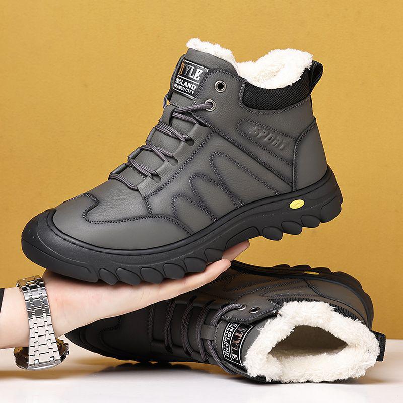 

Men s Winter Non-Slip Genuine Leather Martin Boots, High-Top, Velvet-Lined, Wear-Resistant, Black. 43