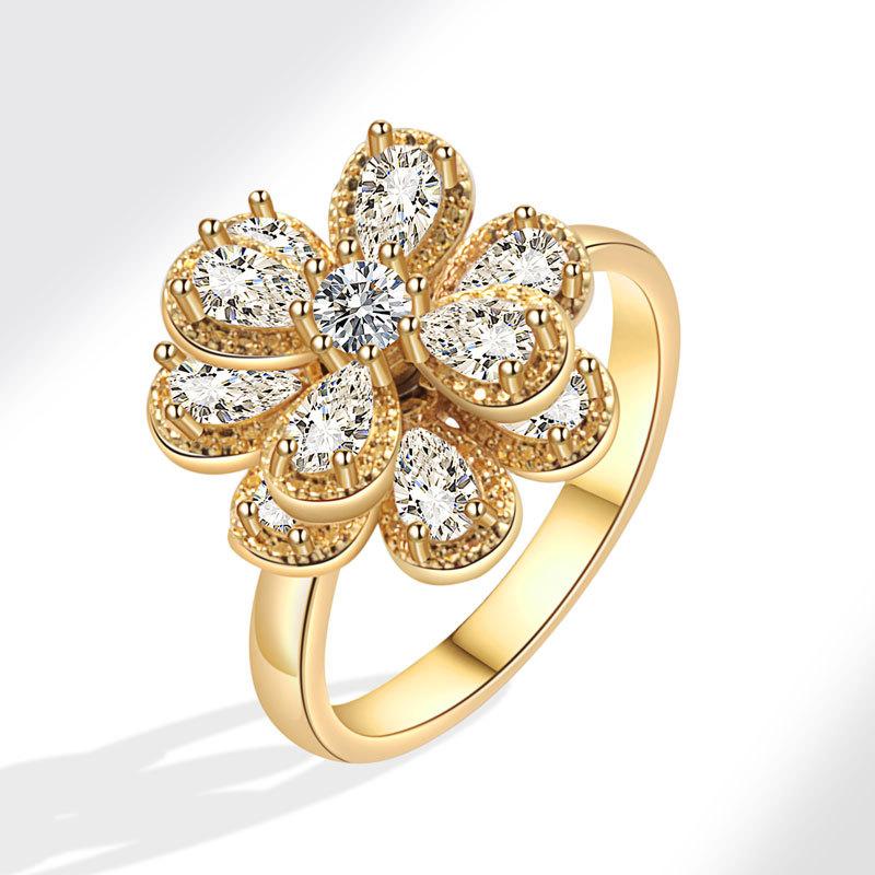2025 Sunflower Rings For Women Gold Crystal Anxiety Relife Spinning Anti Stress Rotating Ring Trendy Jewelry Gifts