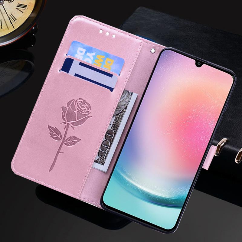 Rose Embossing Flower Flip Läderfodral För Samsung Galaxy A04S A14 A24 A34 A54 A23 A33 A53 S20 S21 FE S22 S23 Ultra Plus Kortplånboksfodral Bokställ