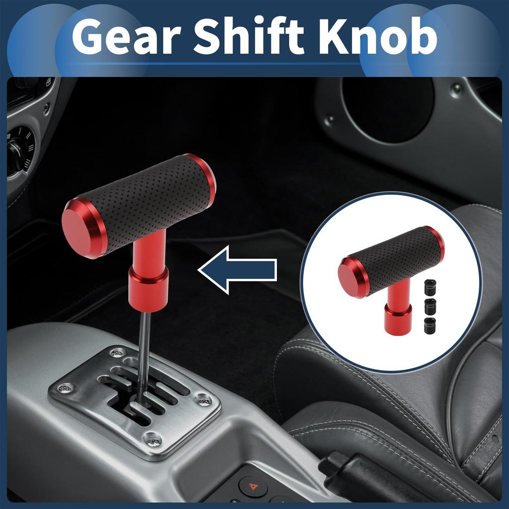 Hihaha Car Shift Knob Universal for Gear Shifter with 1 Set 105.5mm Manual/Automatic Vehicles, Red, 8&12&10mm Adapters,