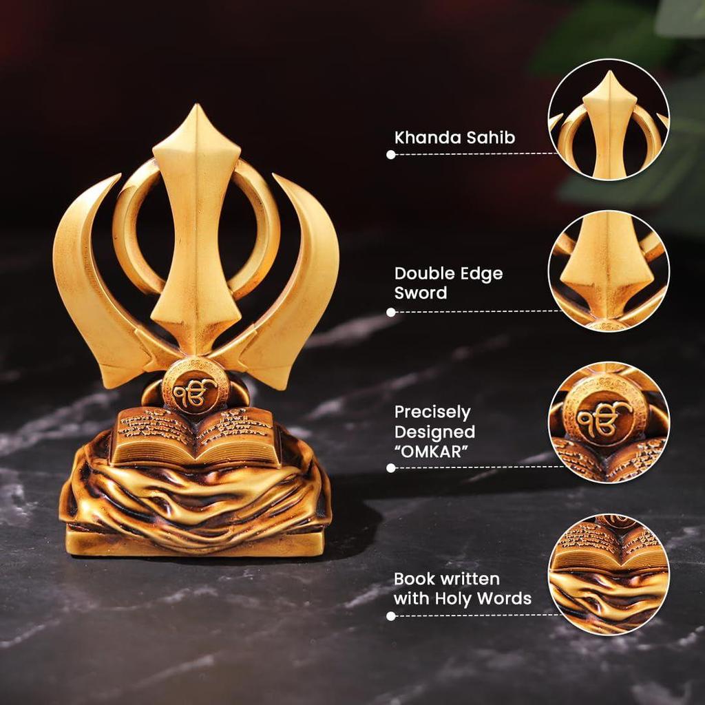 Khanda Sahib Idol Sikhisches religiöses Symbol Khanda Sahib Statue für Armaturenbrett Idol für Pooja Bürotisch Ausstellungsstück