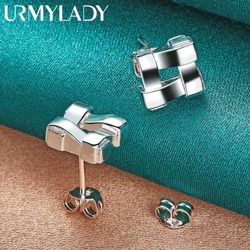 925 Sterling Silver Square Stud Earrings For Women Wedding Party Charm Jewelry
