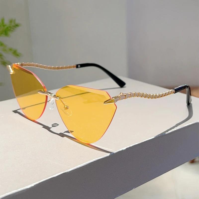 KAMMPT Rimless Cat Eye Sunglasses Women New Stylish Vintage Gradient Casual Shades Trendy Luxury Brand Design Sun Glasses