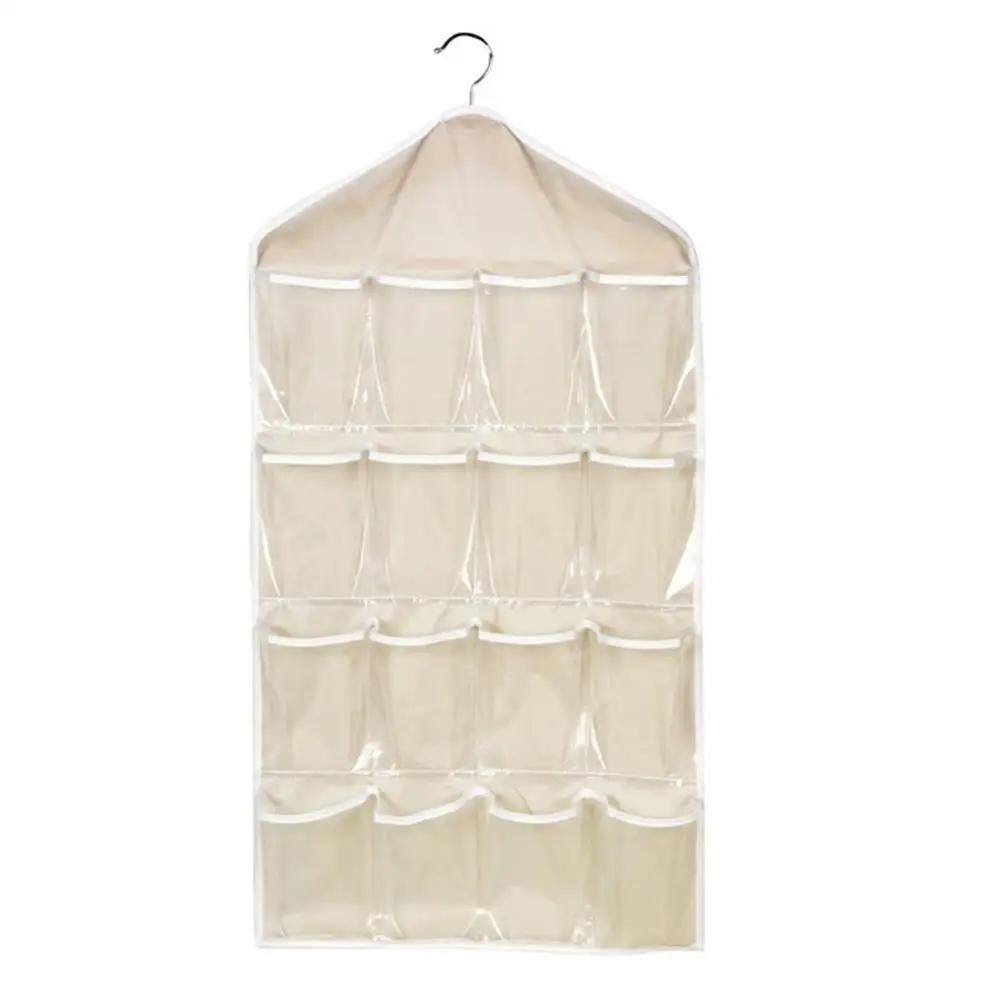 

16 Pockets Clear Hanging Bag Socks Tie Bra Underwear Rack Hanger Storage Rack Mesh Pocket Clear Hanging Over The Wardrobe бежевый