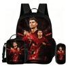 Ronaldo 3Pcs Set School Backpack Football Sport Backpack,Pencil Bags,with Lunch bag,Football Star Bookbag Knapsack