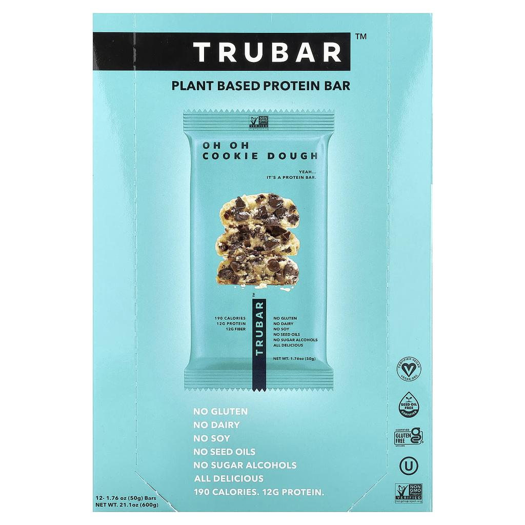 Trubar, Plant-Based Protein Bar, Oh Oh Cookie Dough, 12 Bars, 50g (1.76oz) Each