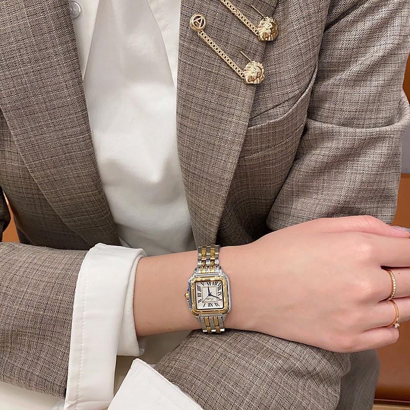Women's Ultra-Thin Roman Numeral Square Watch with Steel Band and Waterproof Design