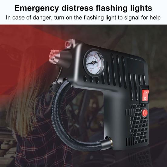 12V Portable Car Tire Pressure Gauge Air Inflator Pump with LED Safety Hammer