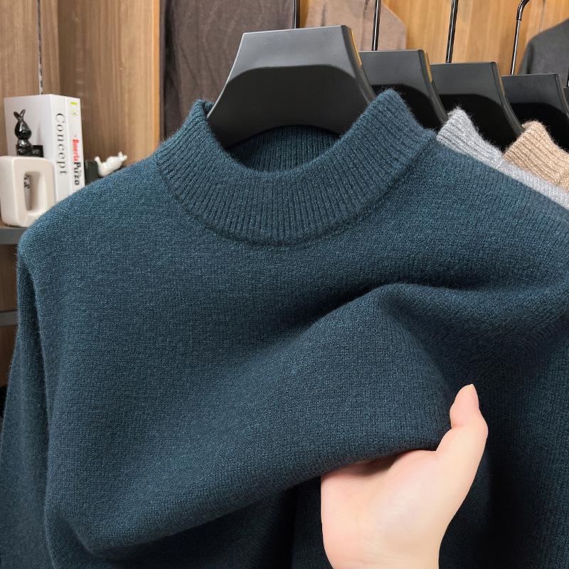 Knitted Sweater Men'S Autumn And Winter Semi-Turtleneck Solid Color Sweater Knitted Sweater Men'S Hair Generation Sweater Bottoming Shirt