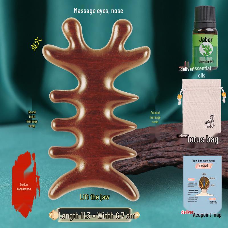 Upgrade: Multi-Functional Sandalwood Massage Comb & Gua Sha Tool for Scalp, Face, Eye, and Meridian Therapy.