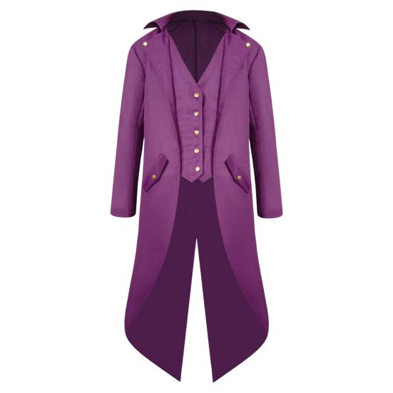 Gentleman Tailcoat Solid Color Long Sleeves Gothic Outerwear Single Breasted Split Tuxedo Coat for Halloween